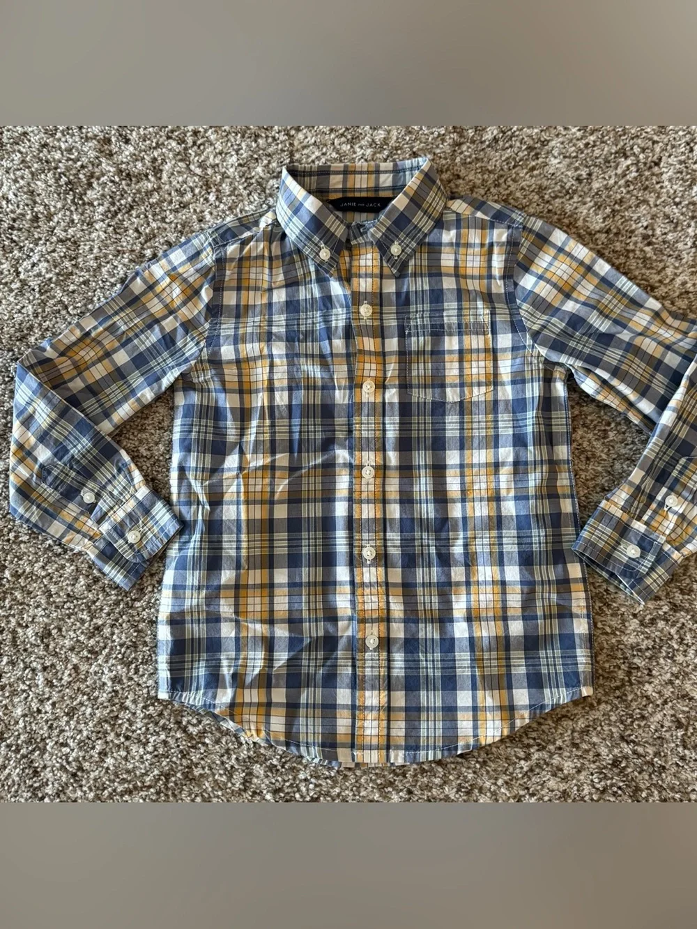 Janie and Jack Button-Up Plaid Shirt in Blue and Yellow